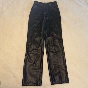 GUESS Black Faux Leather Carpenter Pants with White Topstitch